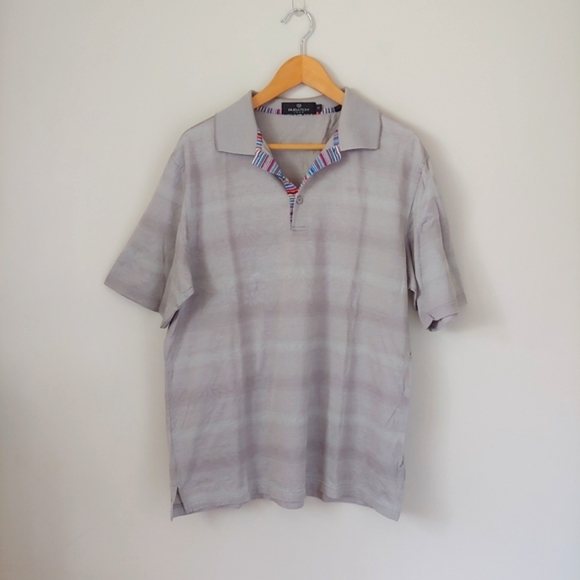 Bugatchi Cotton Jacquard Polo Shirt Grey Short Sleeve Size M - Picture 3 of 15